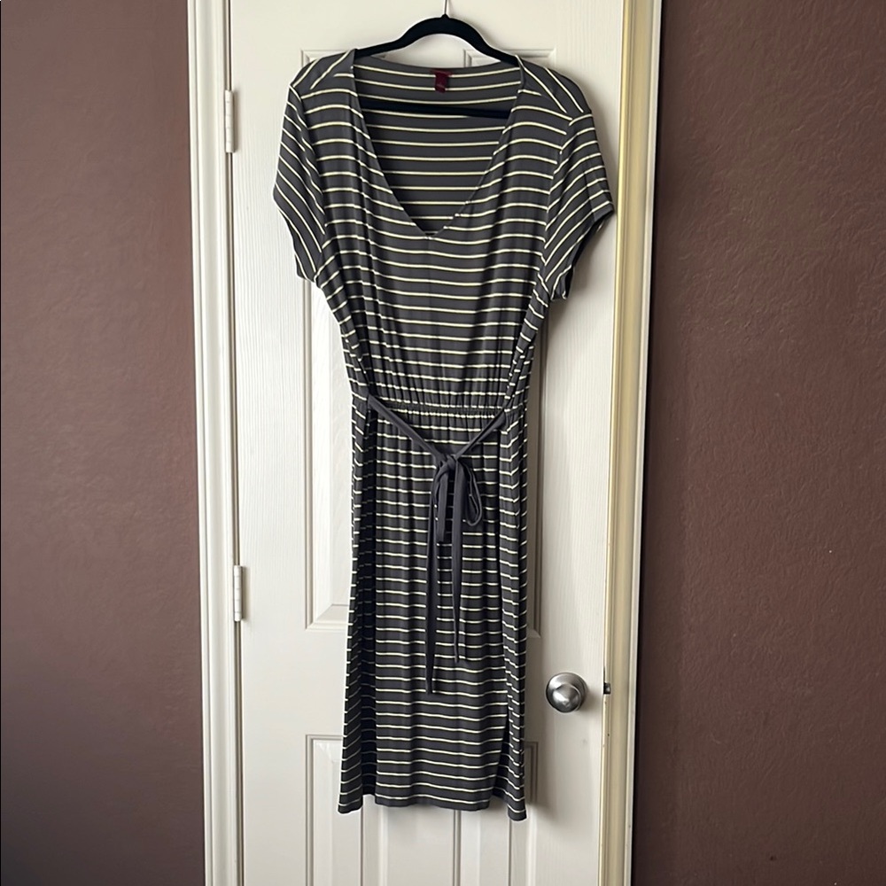 Merona Charcoal and Cream Striped Midi Dress